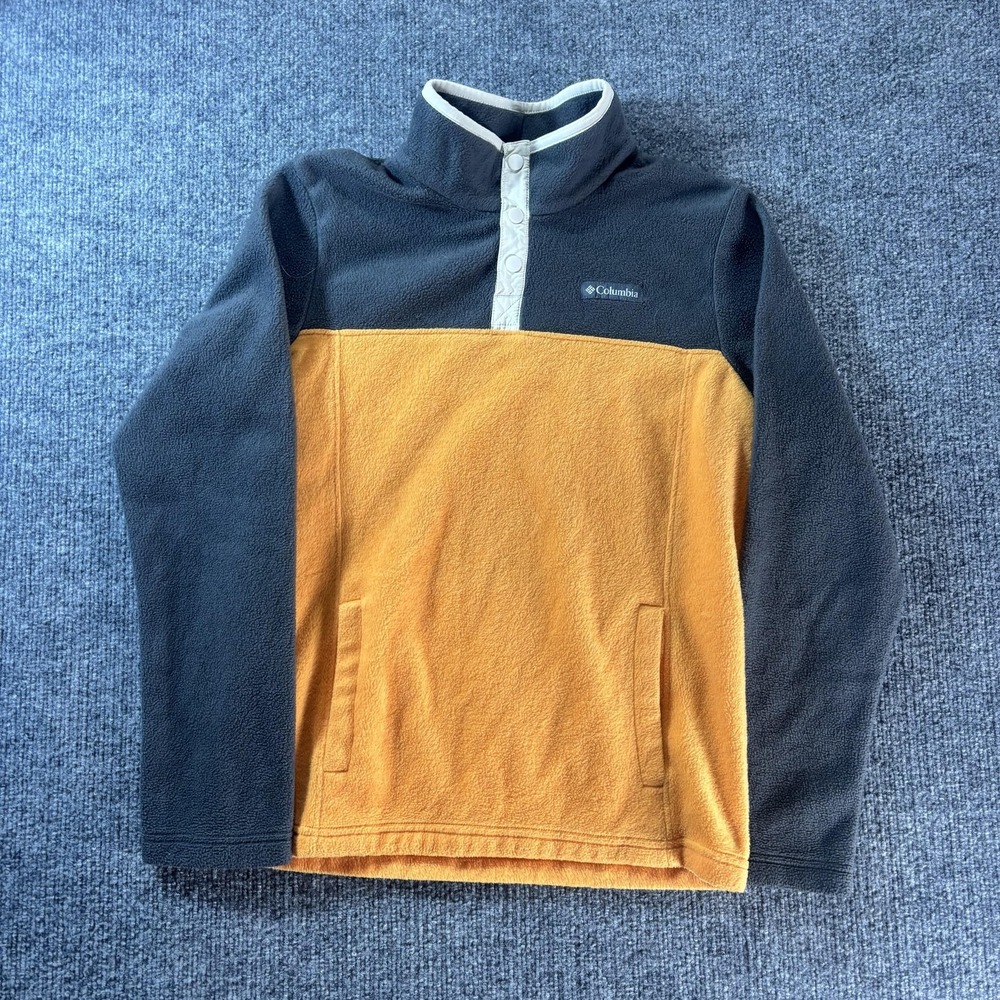 Columbia Jacket boys Large Yellow Gray Fleece Snap Pullover Outdoor Pockets
